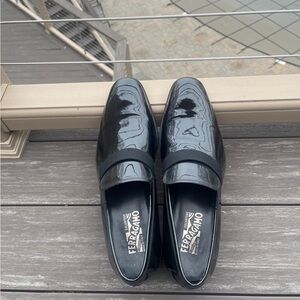 Salvatore Ferragamo Black Patent Leather Slip-On Loafers